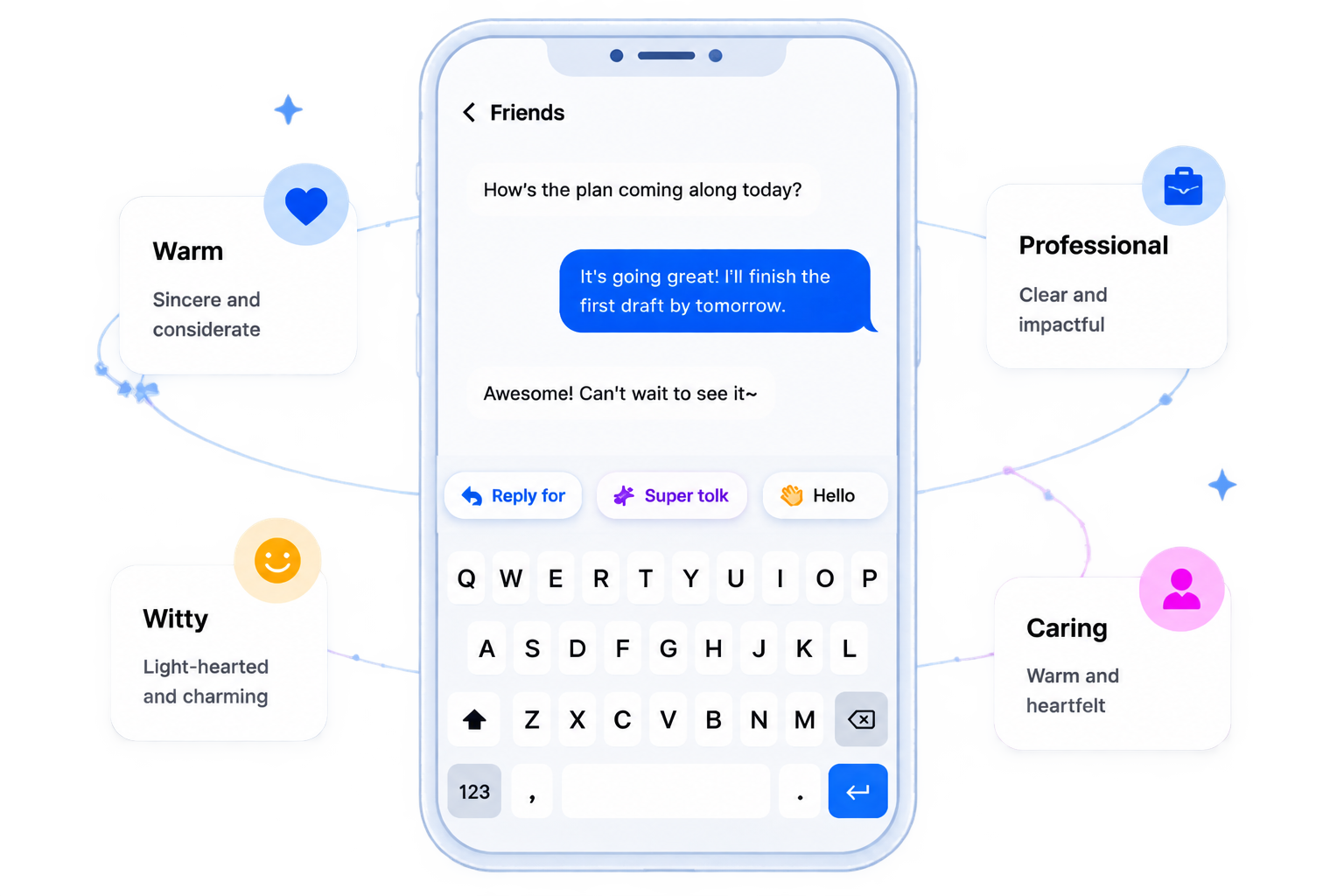 MOJIKEY AI keyboard conversation interface on a smartphone